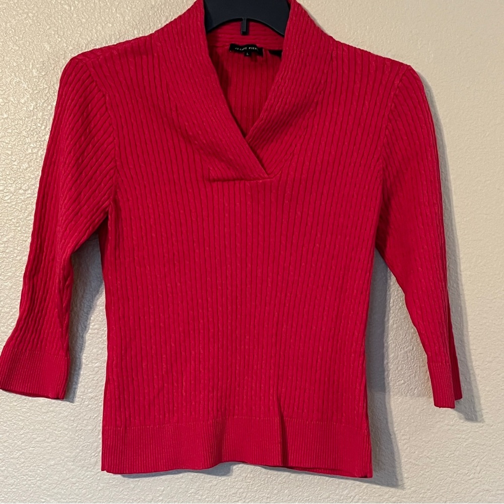 JEANNE PIERRE Women’s L Fuchsia Pink Cowl Neck 3/4 Sleeve Sweater